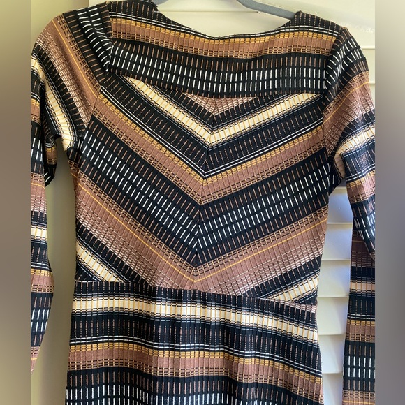 Maeve Anthropologie Wrap Midi Dress Striped Black & Brown XS - Picture 7 of 10